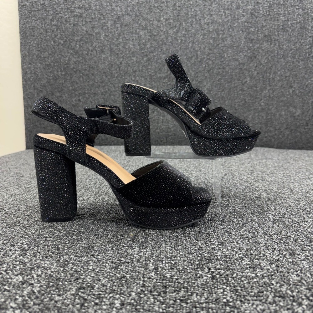 Torrid Platform Sandals Glitter Block Heel Womens 9.5WW Black dark aesthetic - Picture 4 of 11